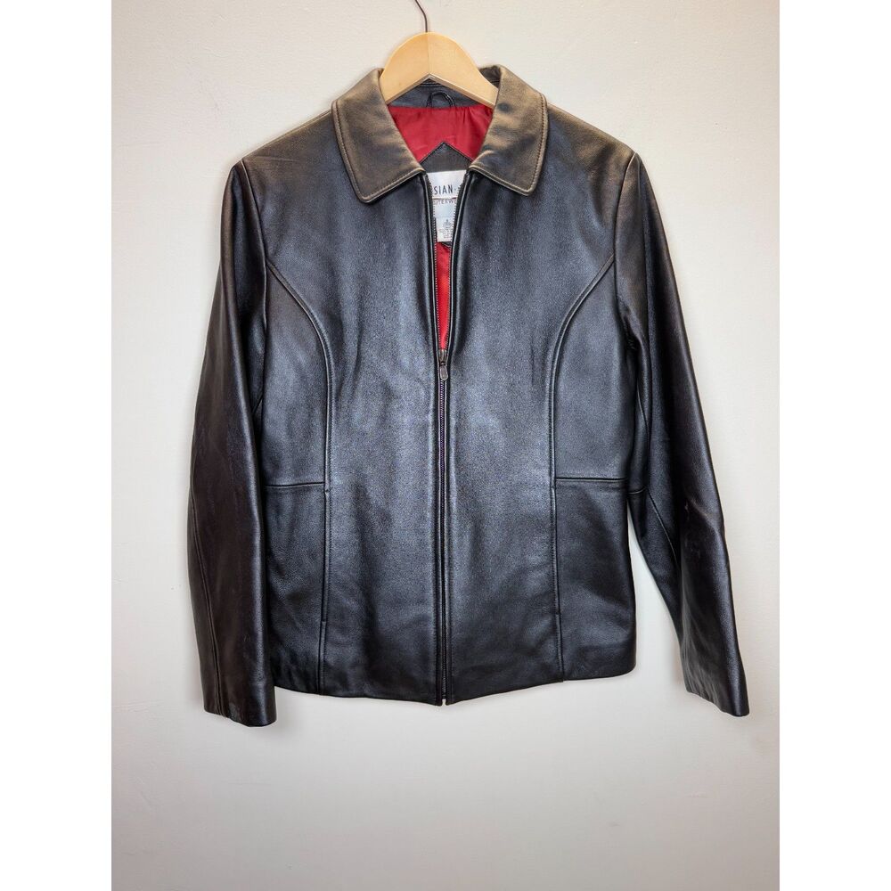 Parisian Works Women's Size Small Black Genuine Leather Jacket Full Zip EUC